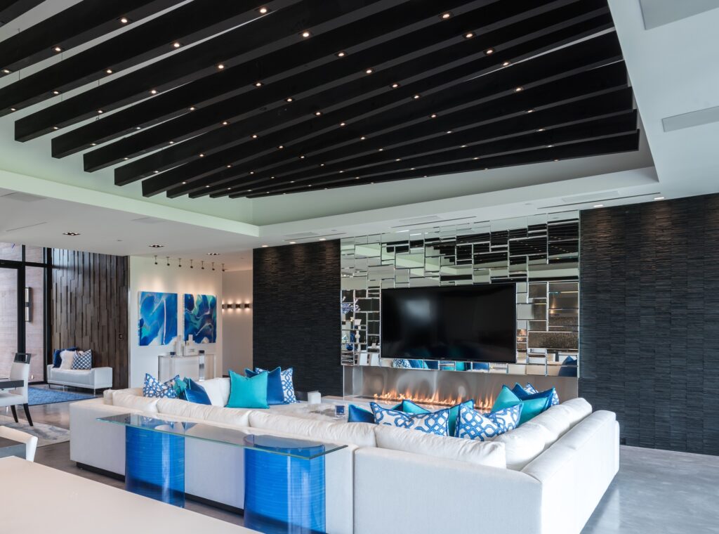 Living room with fire place and TV