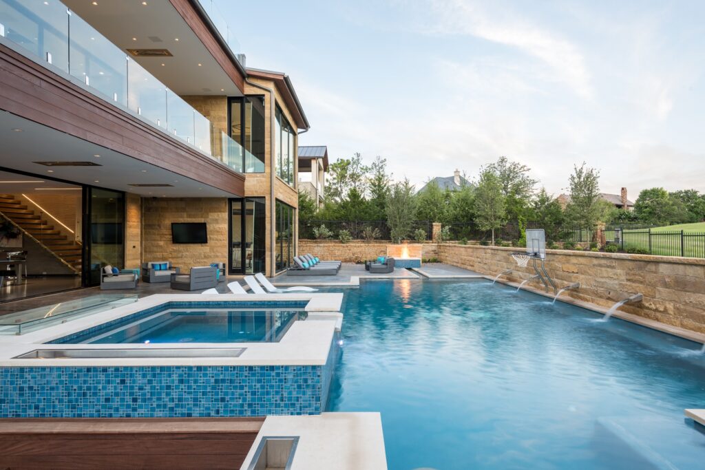 Large pool with two story patio