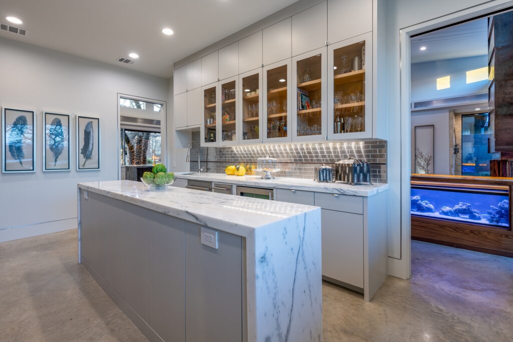 Modern kitchen with granite countertops and stainless appliances